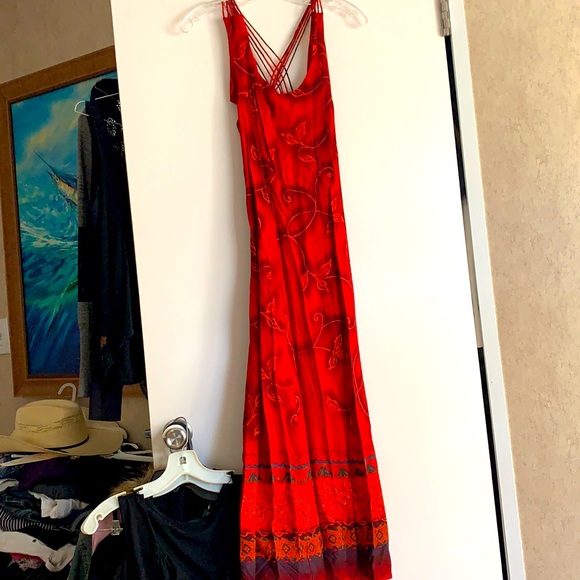 DJI Vintage Red with Orange Multi Long Dress - Picture 4 of 6